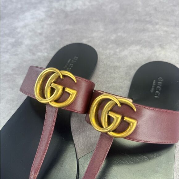Authentic Gucci Bordeaux Gg Marmont Leather Thongs 37 - Picture 4 of 14